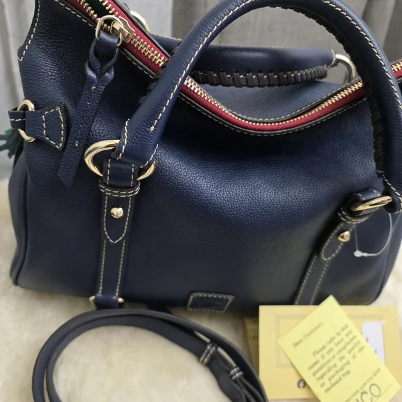 Dooney & Bourke Large Navy Pebbled Leather Florentine Sorrento Satchel w/ Strap - Picture 2 of 10